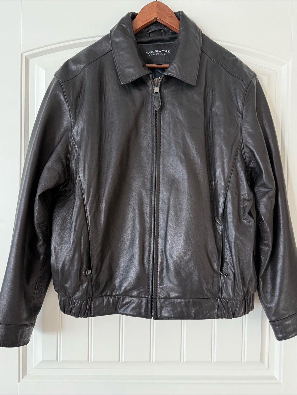 Marc New York Black Leather Bomber Jacket. Quilted.